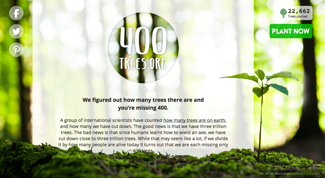 Screenshot of the 400trees.org Website